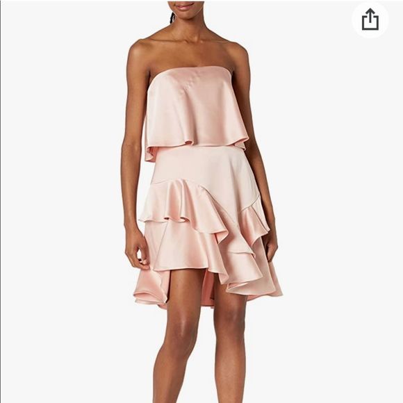 LAST CHANCE BEFORE DONATED- Halston Heritage Strapless Flounce Skirt Satin Dress - Picture 3 of 4